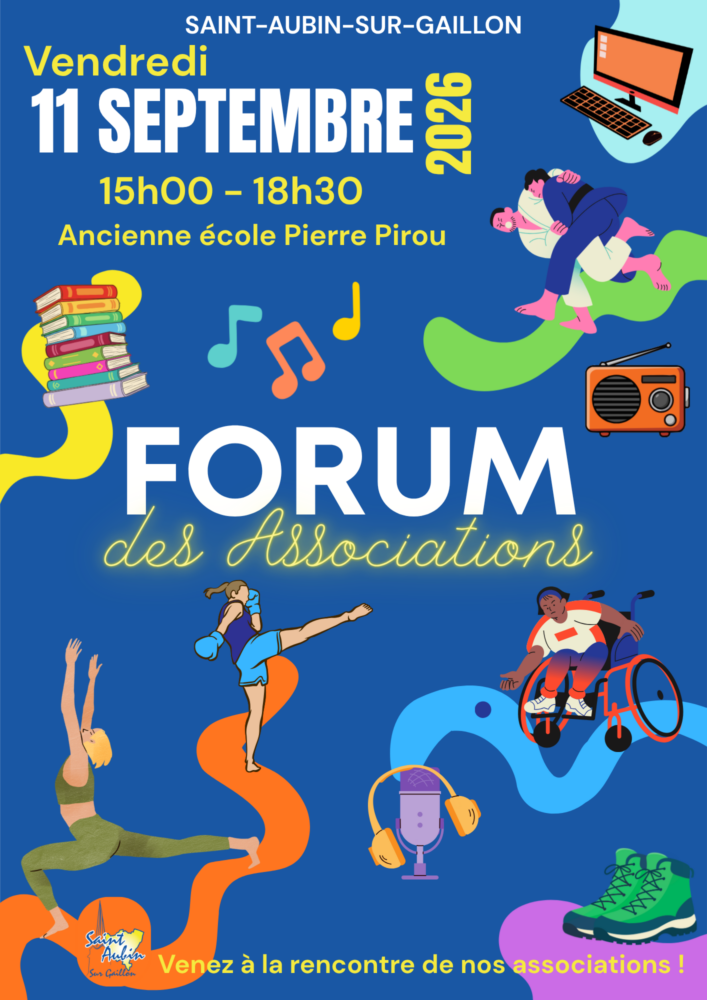 Affiche du forum des associations 2026, avec des représentations de multiples activités en couleurs